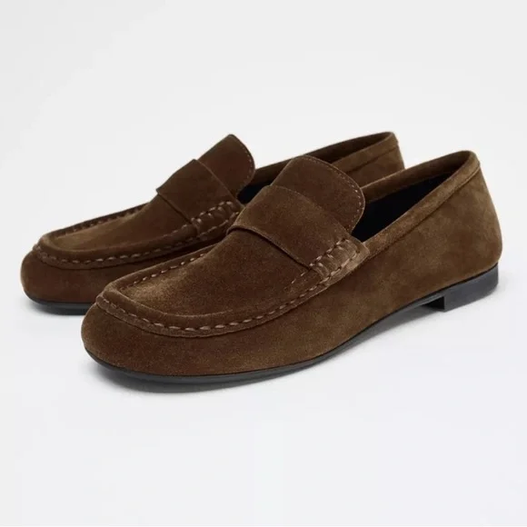 Zara Brown Suede Loafers - Picture 4 of 8
